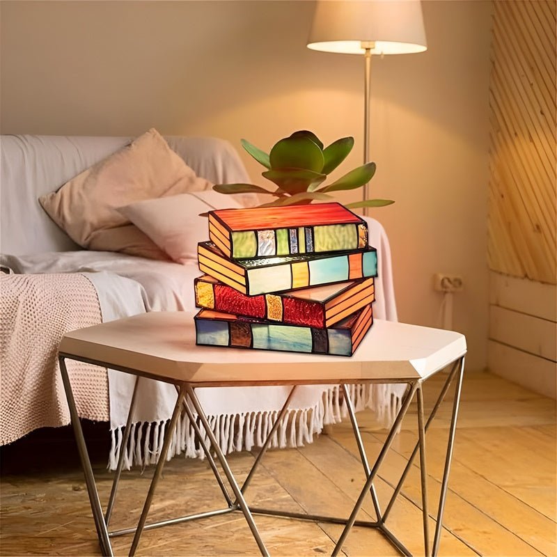 Llum de taula BookStack Ambiance - Disseny de llibres apilats amb il·luminació acolorida
