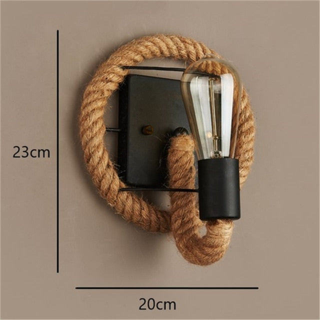 RusticRope – Llum de paret de corda vintage – Il·luminació retro d'acer industrial
