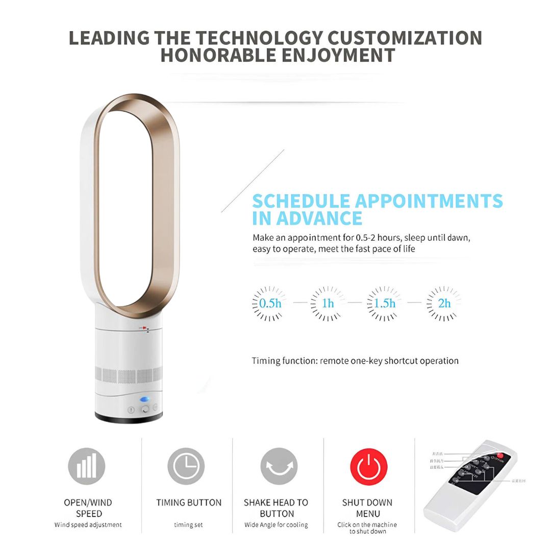 Ventilador sense fulles de 16 polzades amb control remot – Disseny silenciós i segur