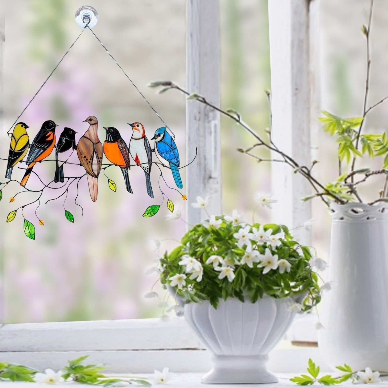 Melzano ColorAura | Gebrandschilderd glas vogel Suncatcher