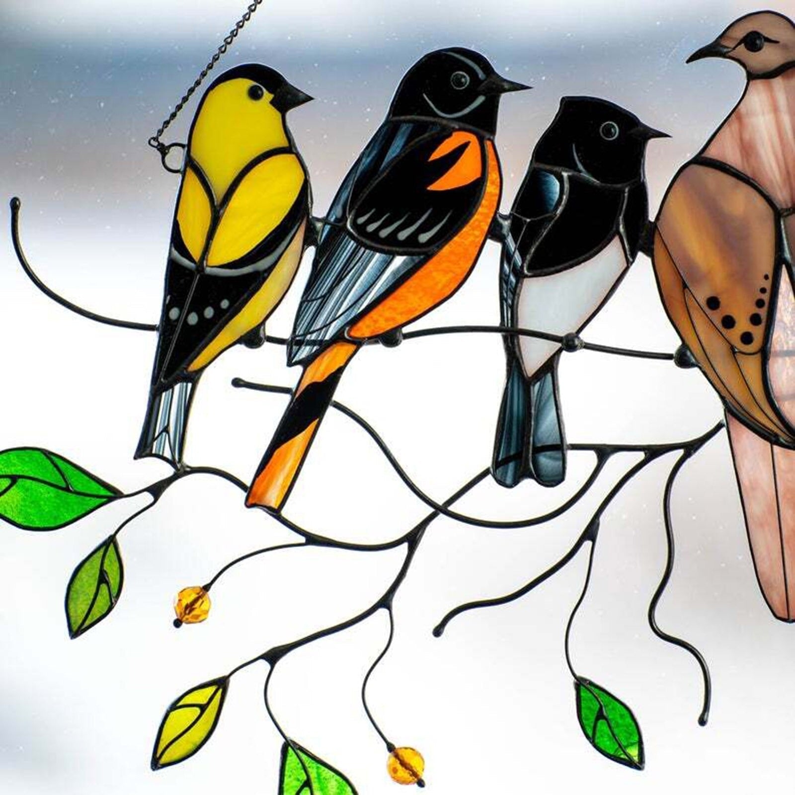 Melzano ColorAura | Gebrandschilderd glas vogel Suncatcher