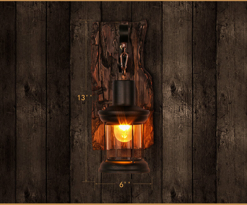 AquaChrono | Zylinder Wandlamp met Glas, IJzer en Houten Sokkel