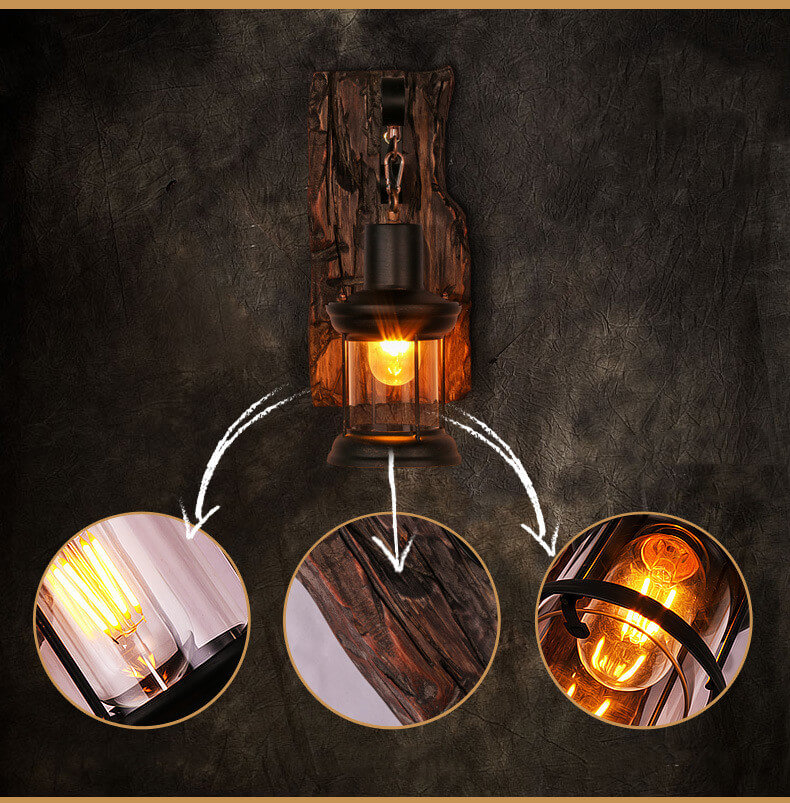 AquaChrono | Zylinder Wandlamp met Glas, IJzer en Houten Sokkel