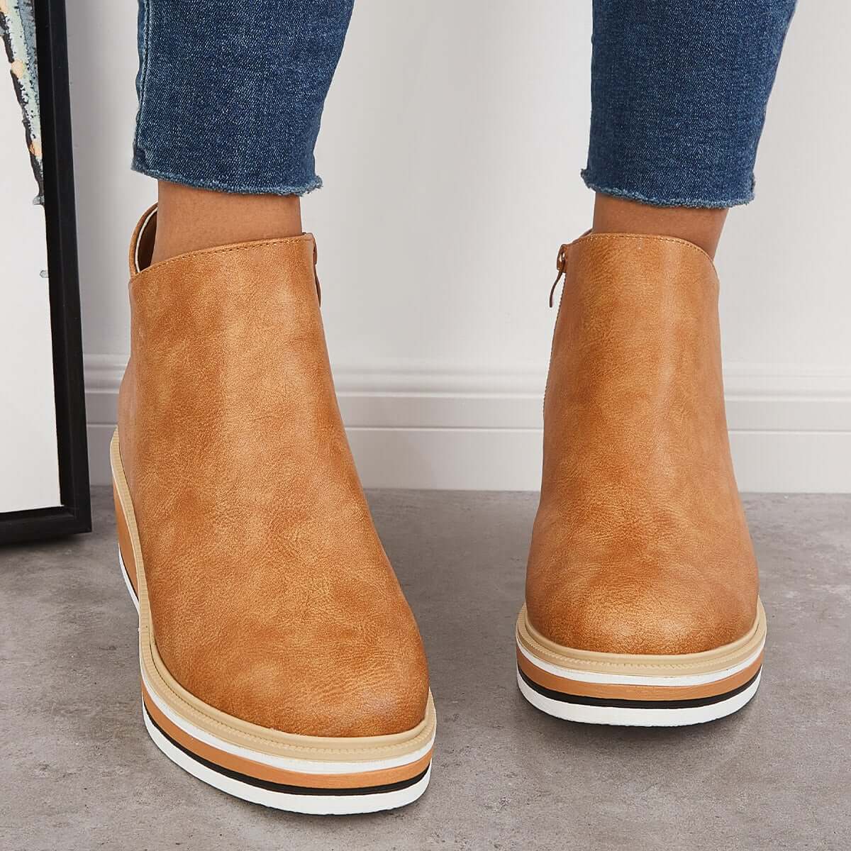 Zavella – Botines de mujer con plataforma y cremallera lateral