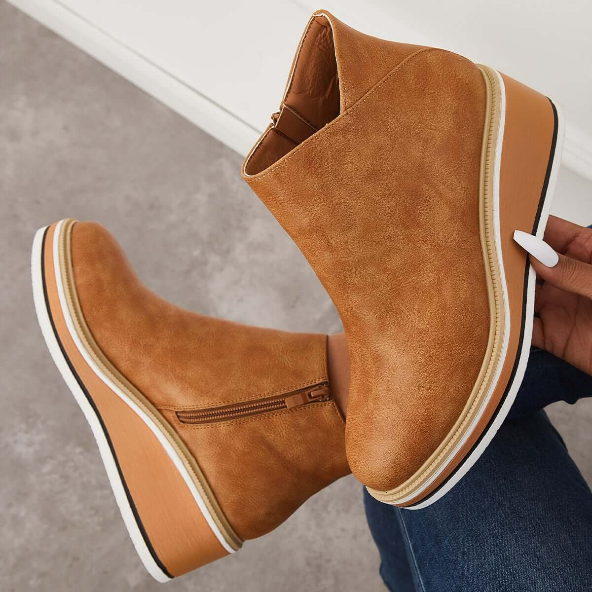 Zavella – Botines de mujer con plataforma y cremallera lateral