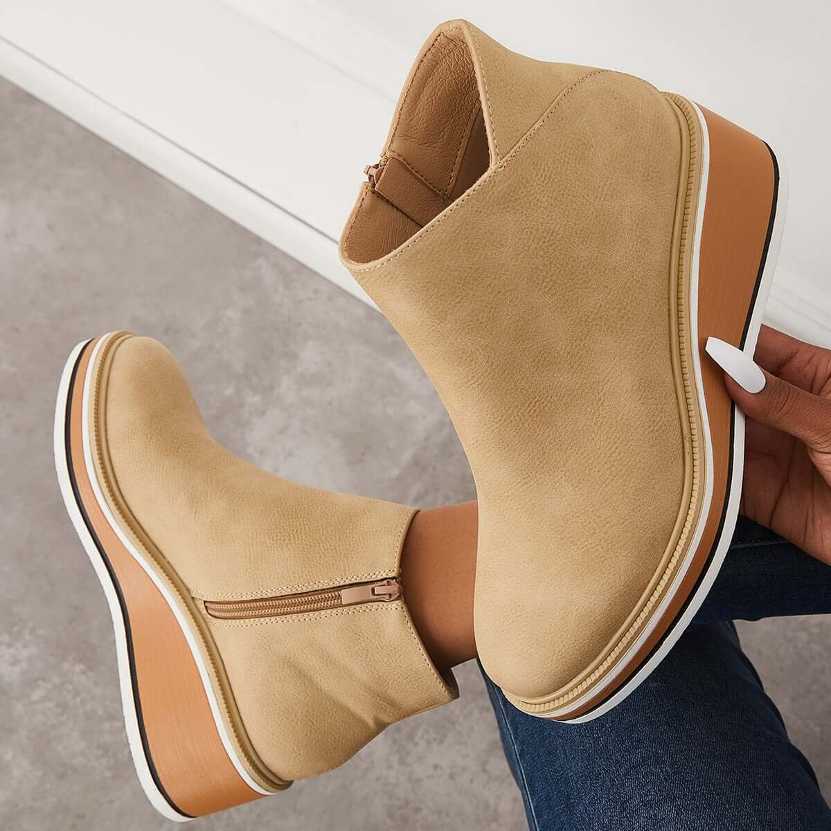 Zavella – Botines de mujer con plataforma y cremallera lateral