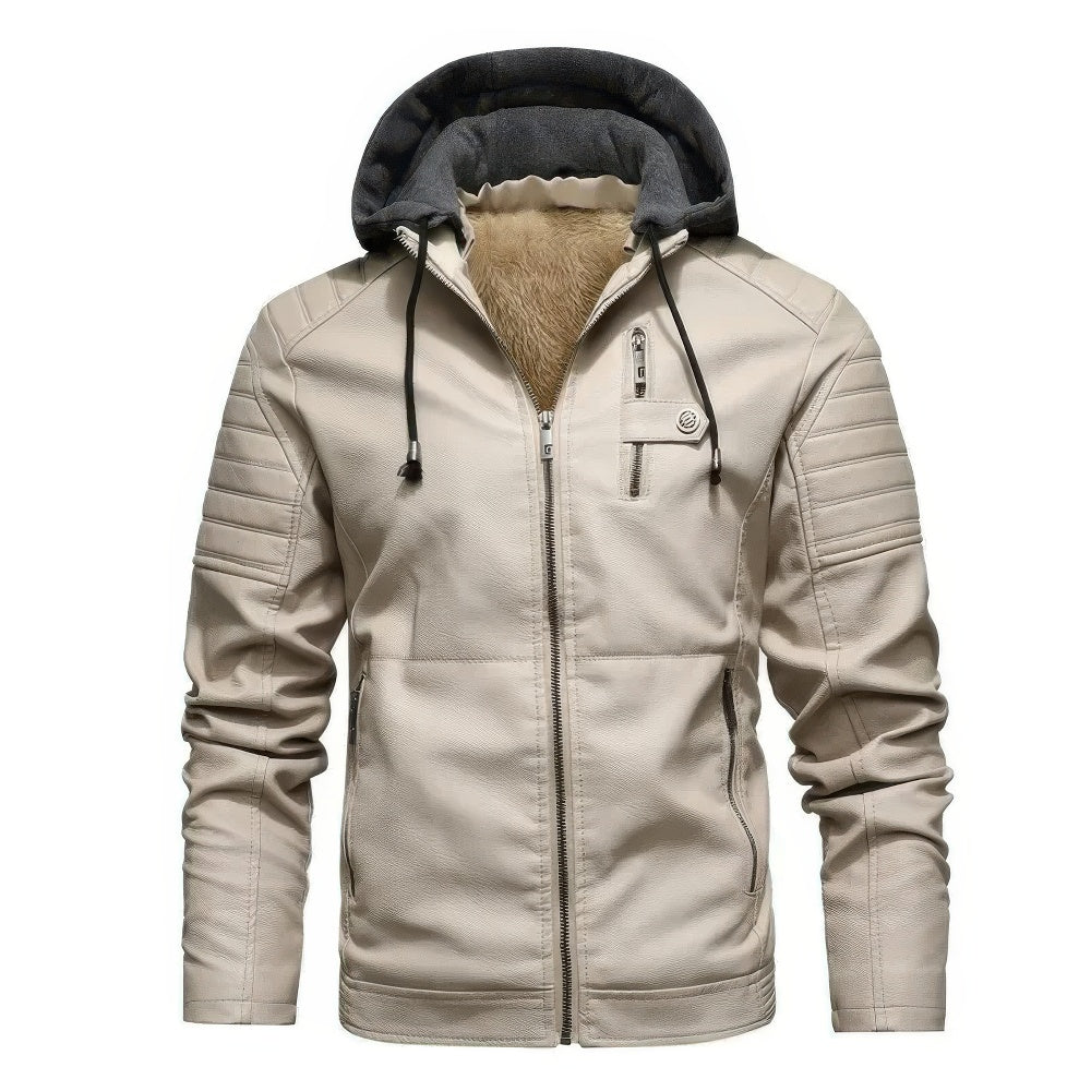 Abrigo de invierno de cuero con capucha para hombre - Lujo y cómodo