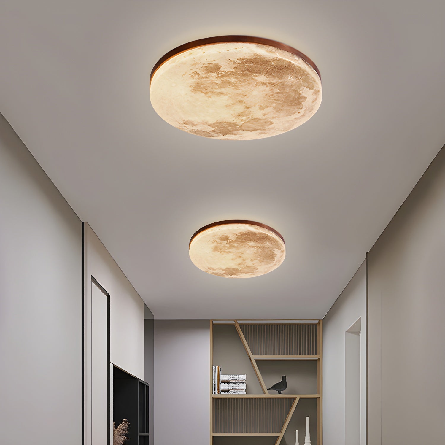 Lunaro – Minimalistische ronde plafondlamp – Hout & acryl LED design