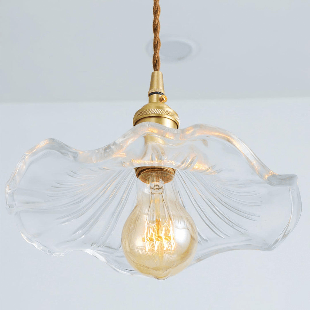 Liora | Hibiscusbloem Hanglamp – Glas & Messing, Verstelbaar, E27