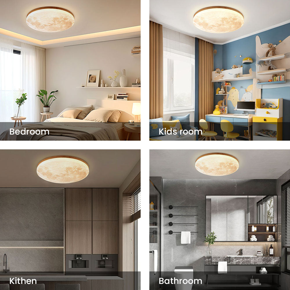 Lunaro – Minimalistische ronde plafondlamp – Hout & acryl LED design