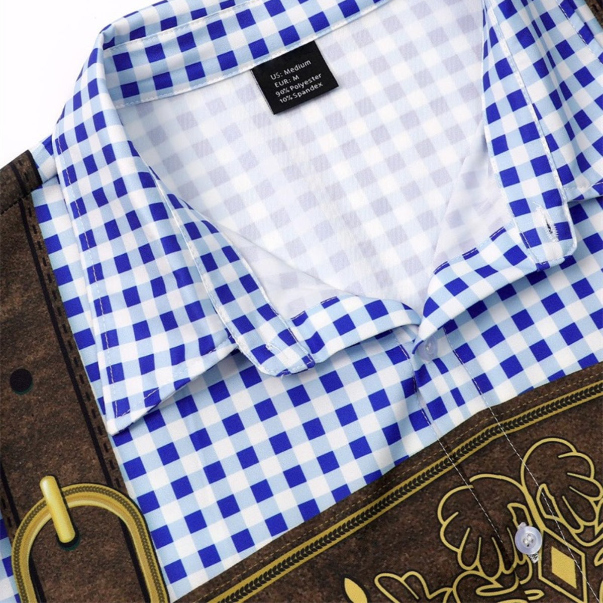 GaudiBursch – T-Shirt with Checkered Shirt & Lederhosen Print – Your Wiesn Hit