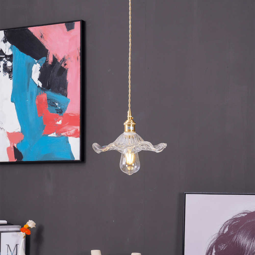 Liora | Hibiscusbloem Hanglamp – Glas & Messing, Verstelbaar, E27