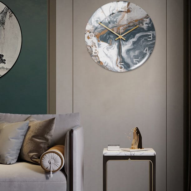 MarbleTime – Wandklok Marmerdesign – Stille Moderne Woondecoratie