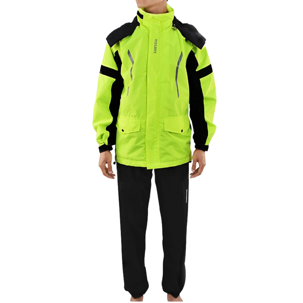 Waterproof Men's Motorcycle Raincoat with Reflectors, Black/Green, S-XXXL