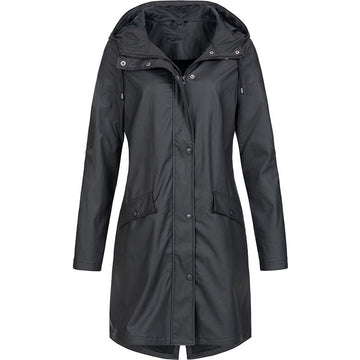 Serava – Abrigo de lluvia para mujer con capucha y cintura ajustable, impermeable