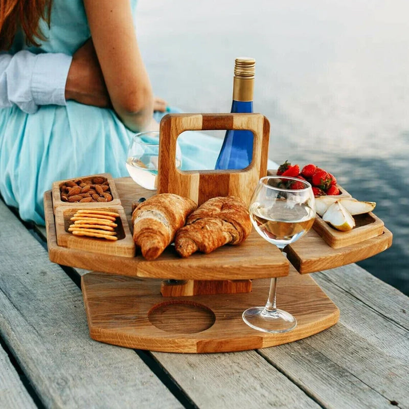 WineNest – Portable wooden wine table for picnic & garden