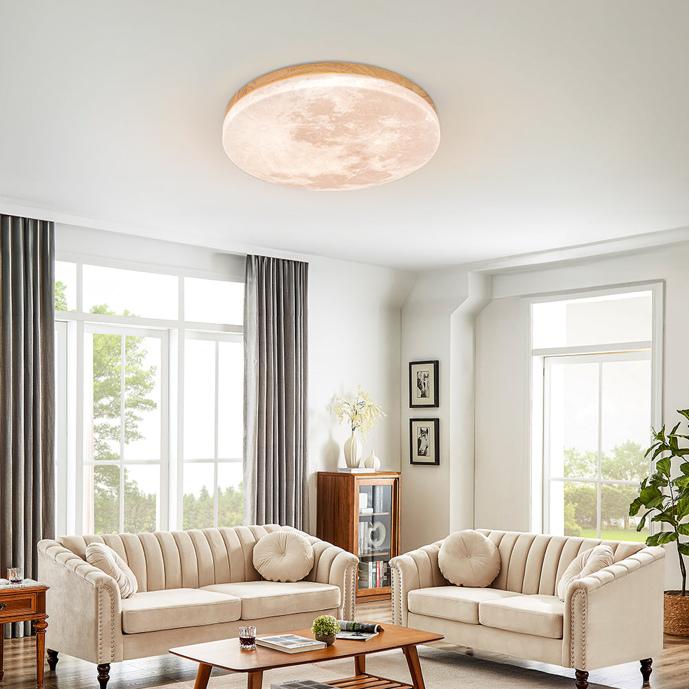 Lunaro – Minimalistische ronde plafondlamp – Hout & acryl LED design