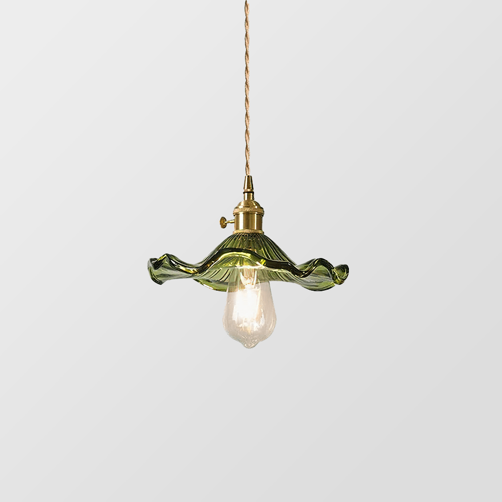 Liora | Hibiscusbloem Hanglamp – Glas & Messing, Verstelbaar, E27