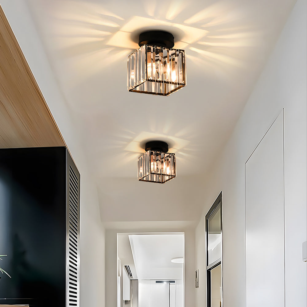 Stravino – Modern ceiling lamp – Striped glass shade & brass