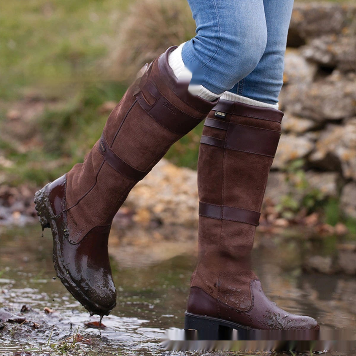 Botas impermeables para exteriores para mujer – botas de cuero con caña alta y hebillas