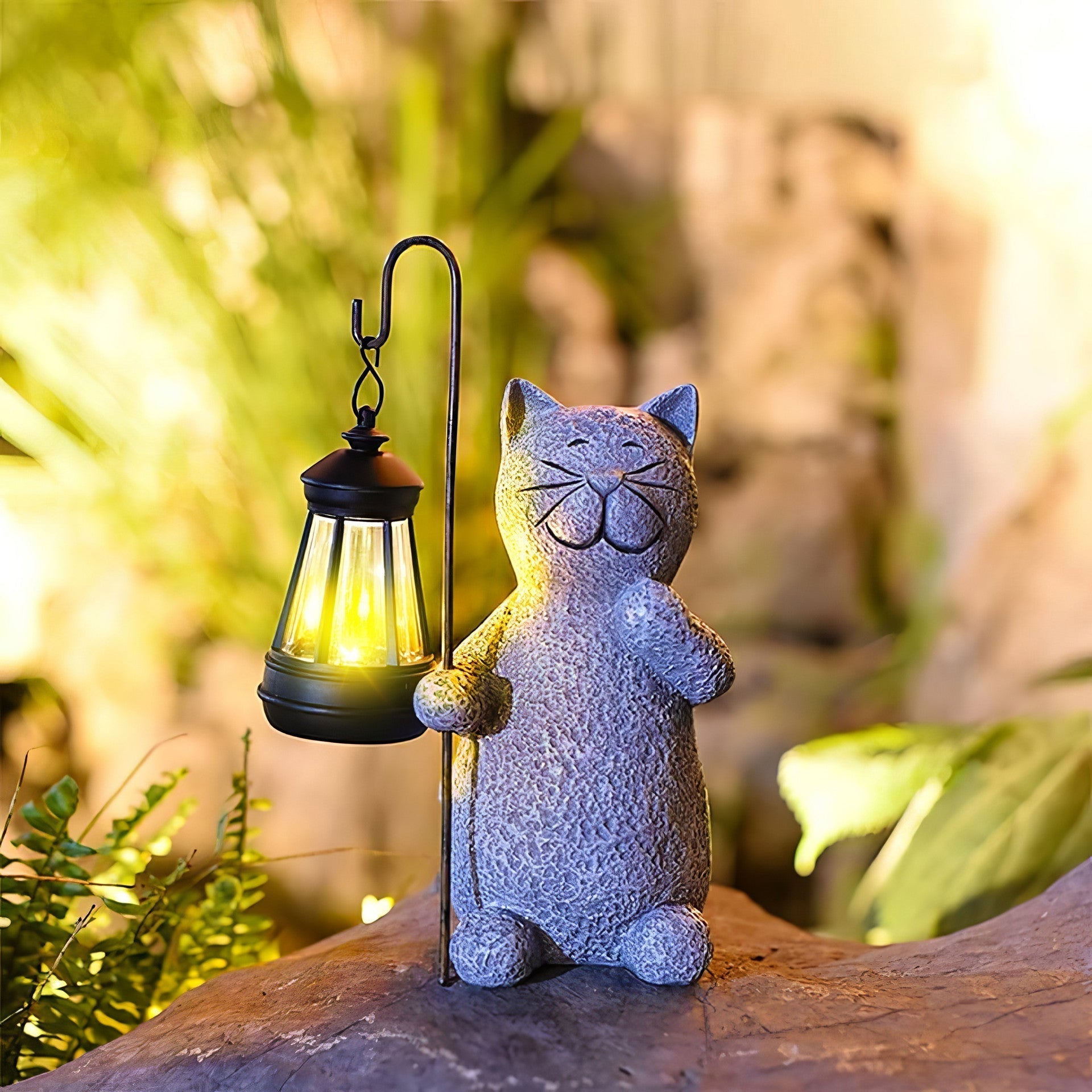 Statue de Chat Lumineuse Dorée Solaire - Décoration Extérieure Magique pour Jardin