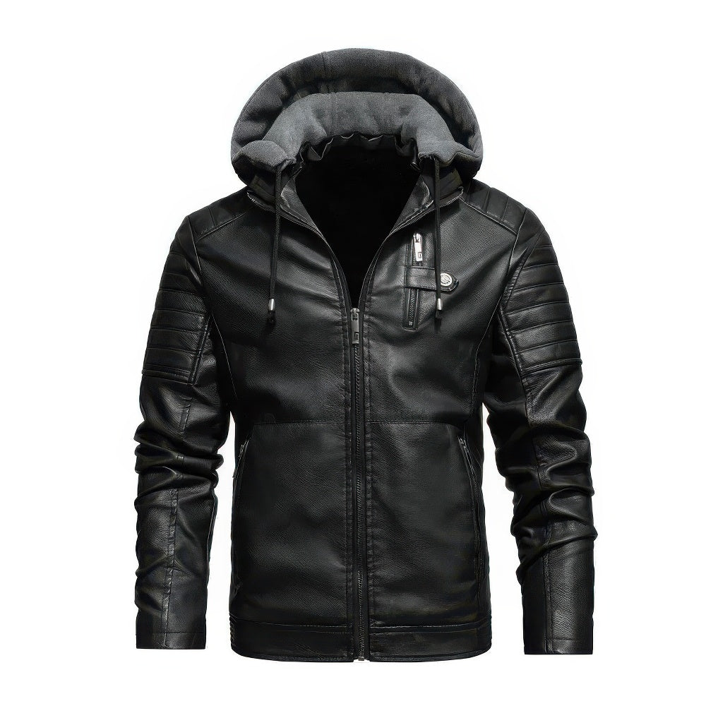 Abrigo de invierno de cuero con capucha para hombre - Lujo y cómodo