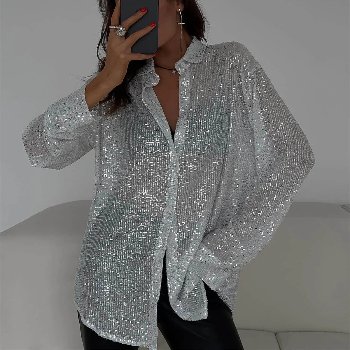 Ussina Blouse | Long Sleeve Glitter Blouse for Sparkling Special Occasions