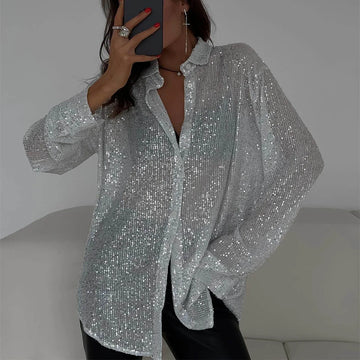 Ussina Blouse | Long Sleeve Glitter Blouse for Sparkling Special Occasions