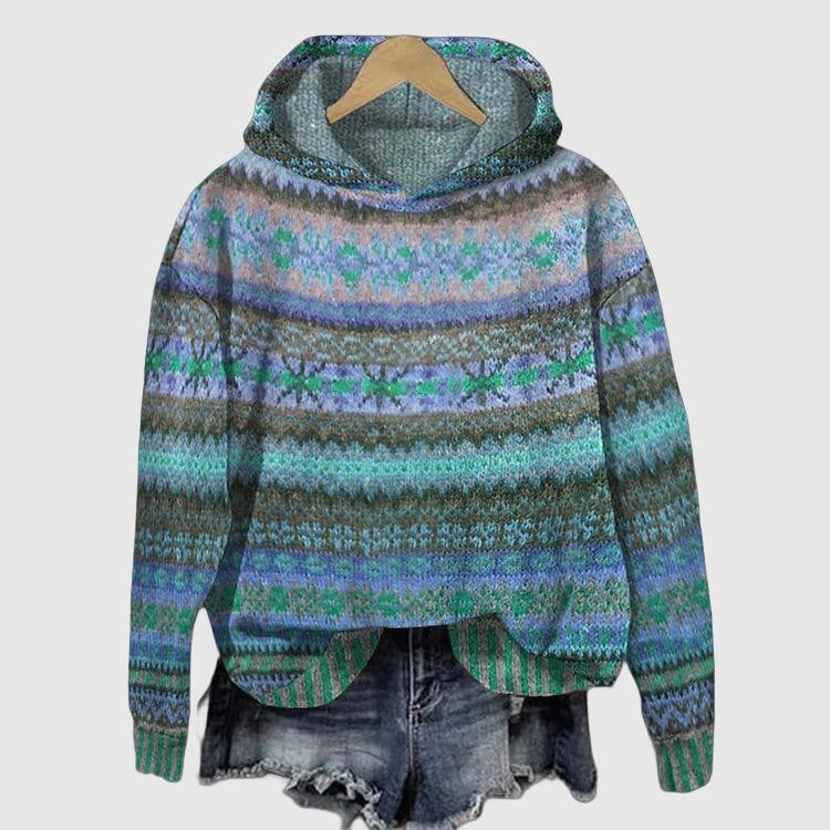 Norvesta – Dames Gebreide Hoodie met Noors Patroon en Capuchon