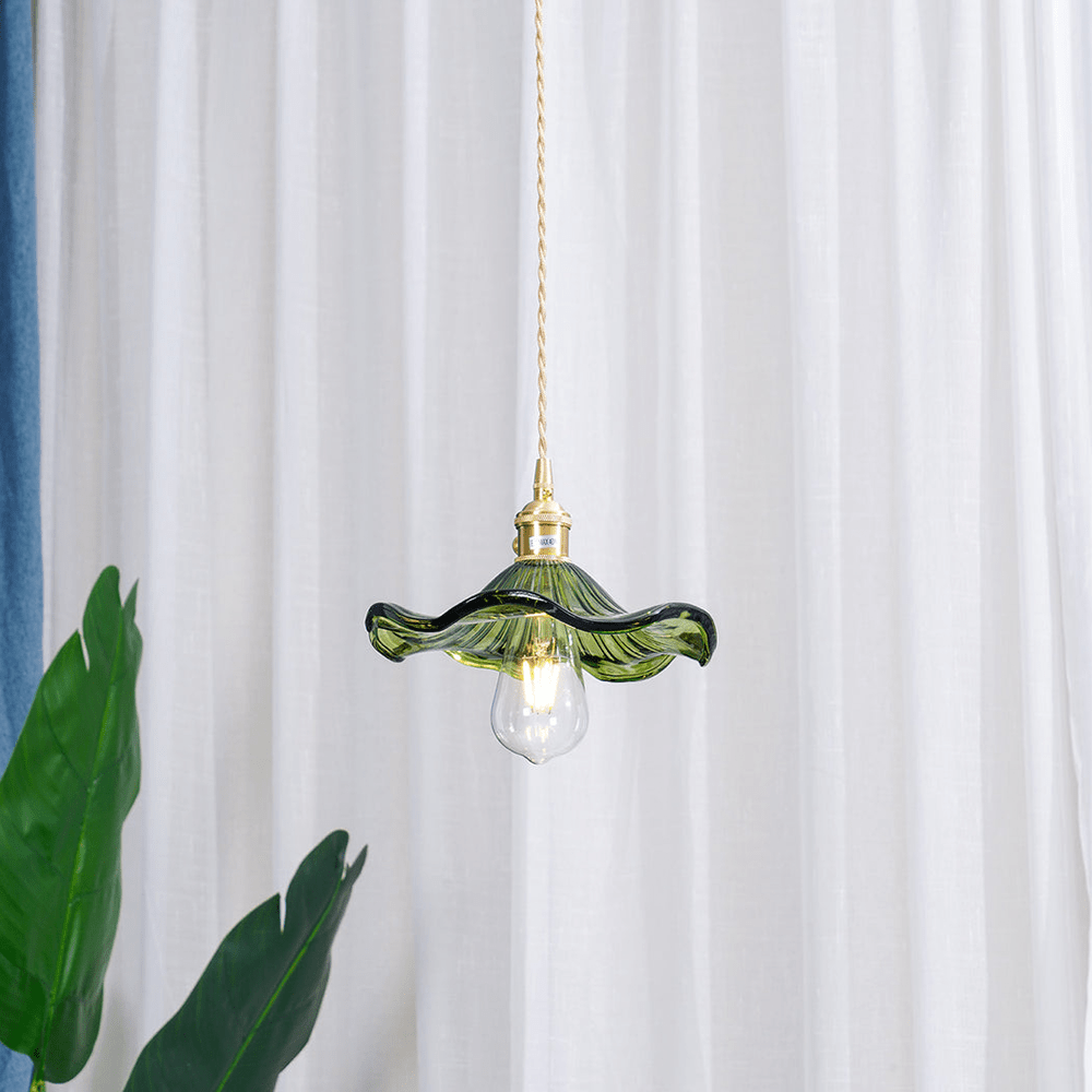 Liora | Hibiscusbloem Hanglamp – Glas & Messing, Verstelbaar, E27