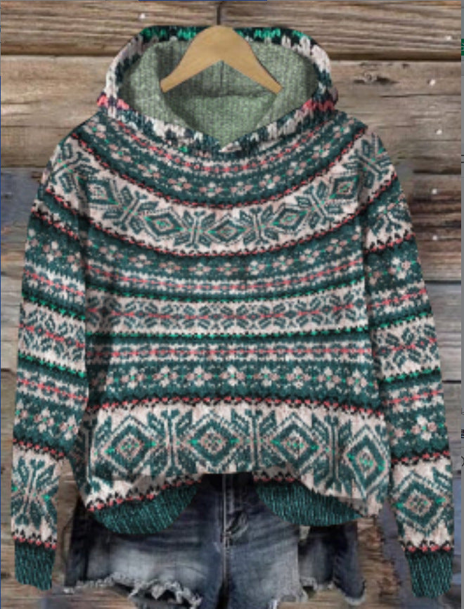 Norvesta – Dames Gebreide Hoodie met Noors Patroon en Capuchon