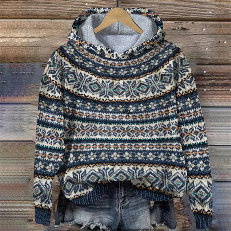 Norvesta – Dames Gebreide Hoodie met Noors Patroon en Capuchon