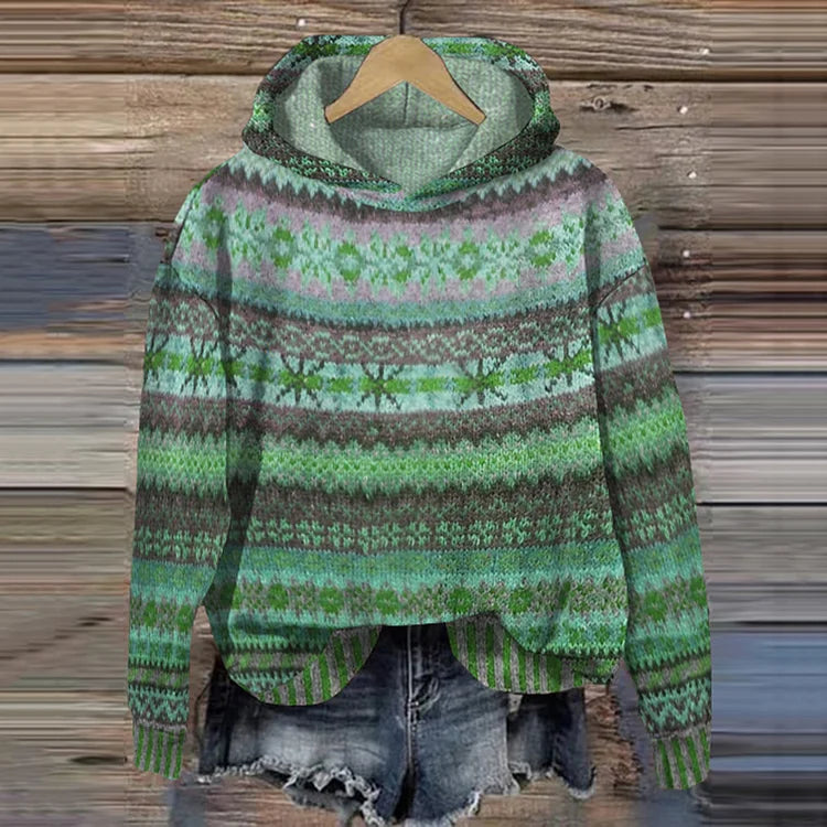 Norvesta – Dames Gebreide Hoodie met Noors Patroon en Capuchon