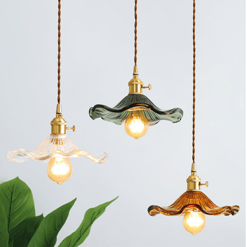 Liora | Hibiscusbloem Hanglamp – Glas & Messing, Verstelbaar, E27