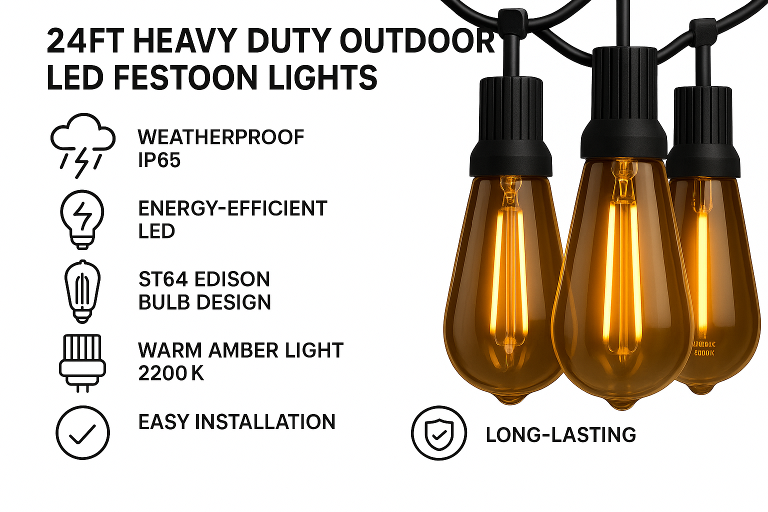 Lumora – Outdoor party lighting 25 LED lamps – 24FT IP65 heavy duty