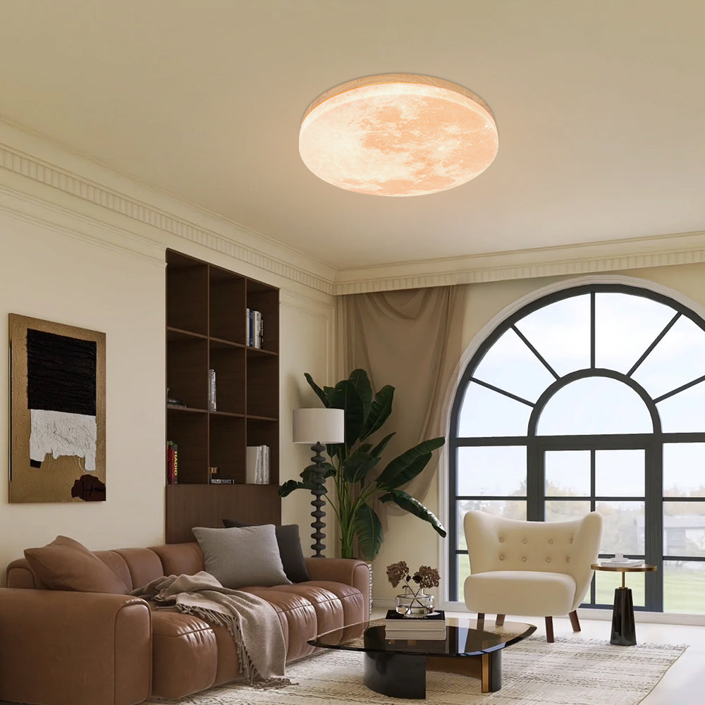 Lunaro – Minimalistische ronde plafondlamp – Hout & acryl LED design