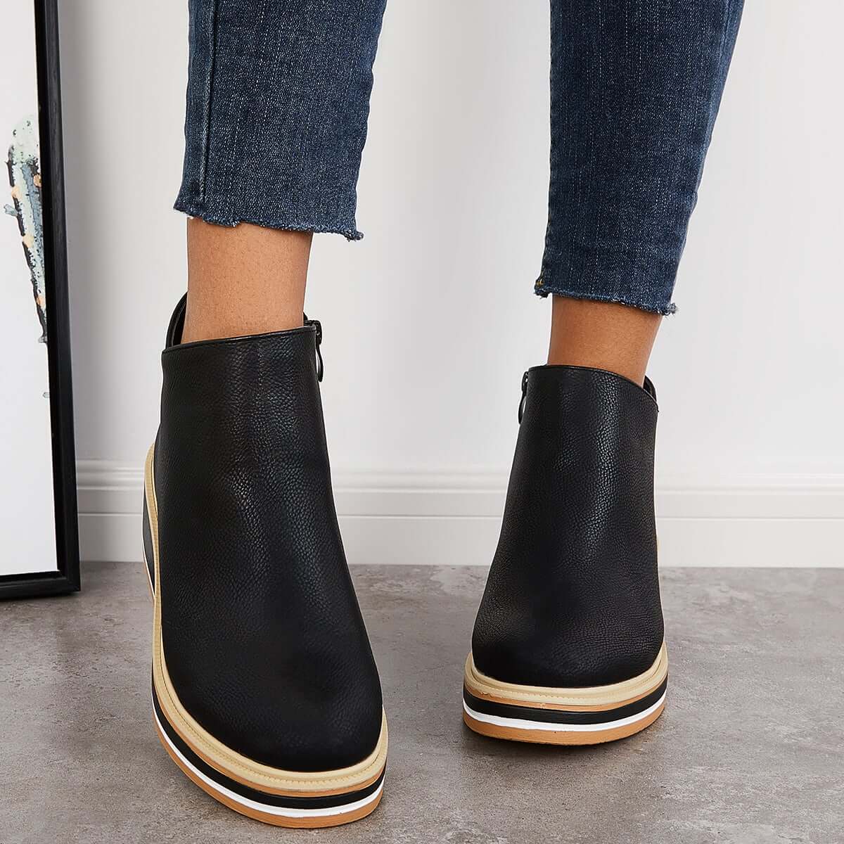 Zavella – Botines de mujer con plataforma y cremallera lateral
