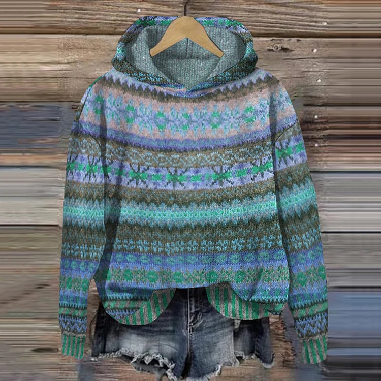 Norvesta – Dames Gebreide Hoodie met Noors Patroon en Capuchon