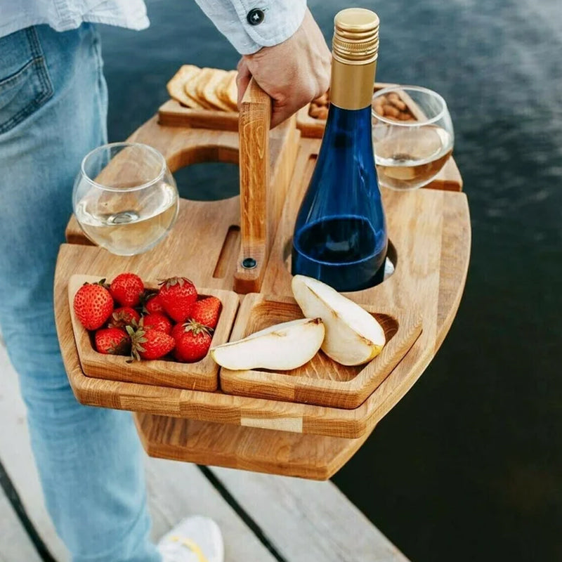 WineNest – Portable wooden wine table for picnic & garden