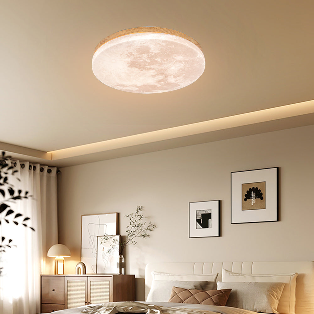 Lunaro – Minimalistische ronde plafondlamp – Hout & acryl LED design