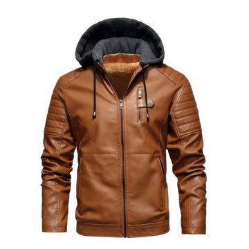 Abrigo de invierno de cuero con capucha para hombre - Lujo y cómodo
