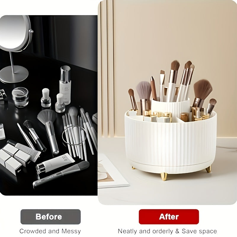 360° Rotating Make-up Organizer - Duurzame Kunststof Cosmetica Opbergdoos met 5 Vakken - Celeste