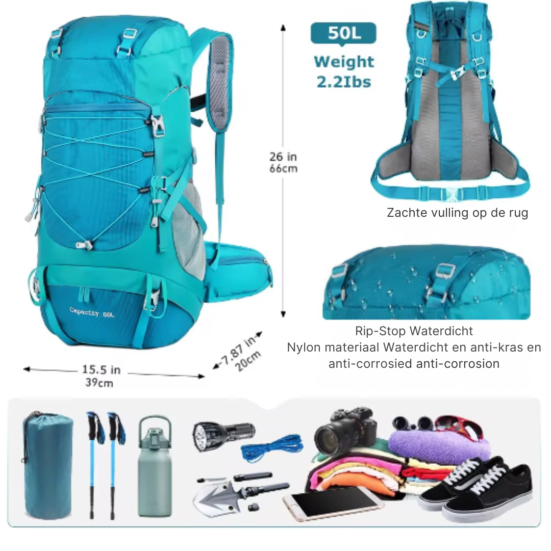 50L Trekking Backpack – Durable Outdoor Backpack with Rain Cover