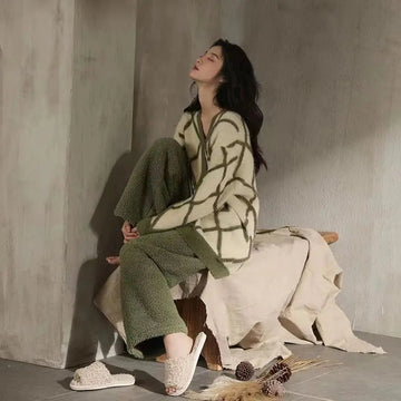 Lara Comfort Pyjama | Soft Coral Fleece Pyjama with Checked Vest for Women