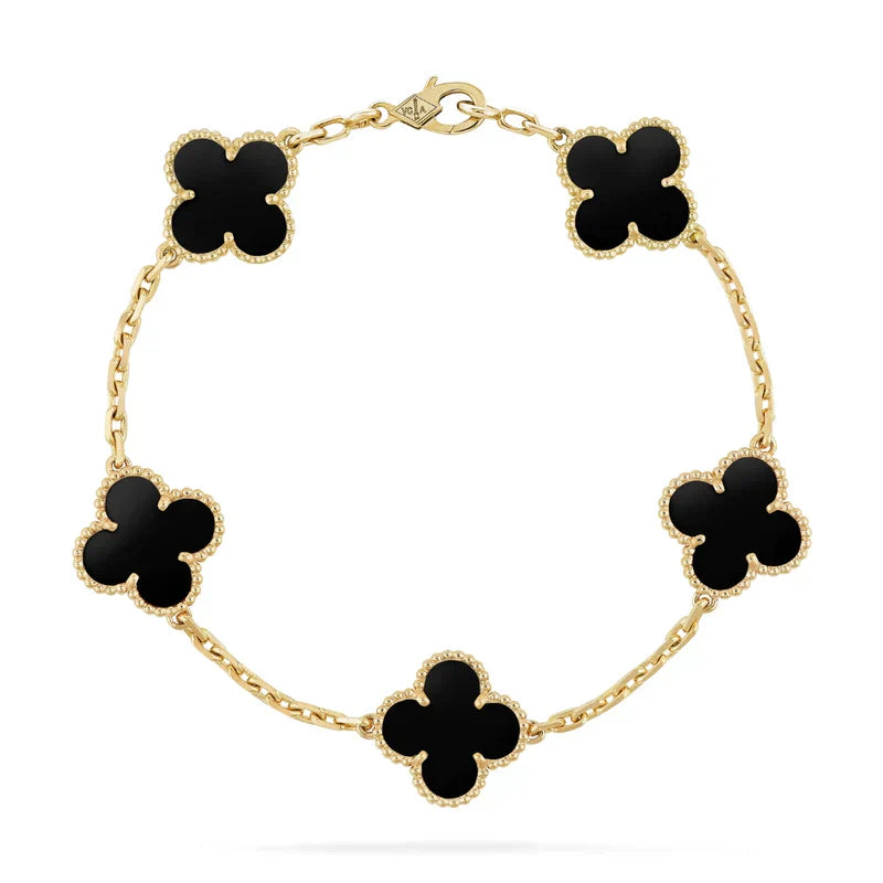 Corbi – Schmuckset Kleeblatt schwarz 18K vergoldet – Damen Accessoire