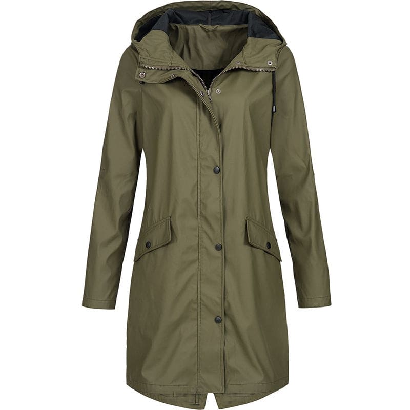 Serava – Abrigo de lluvia para mujer con capucha y cintura ajustable, impermeable