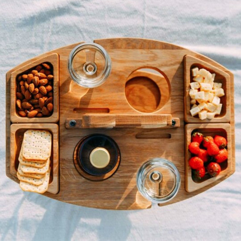 WineNest – Portable wooden wine table for picnic & garden