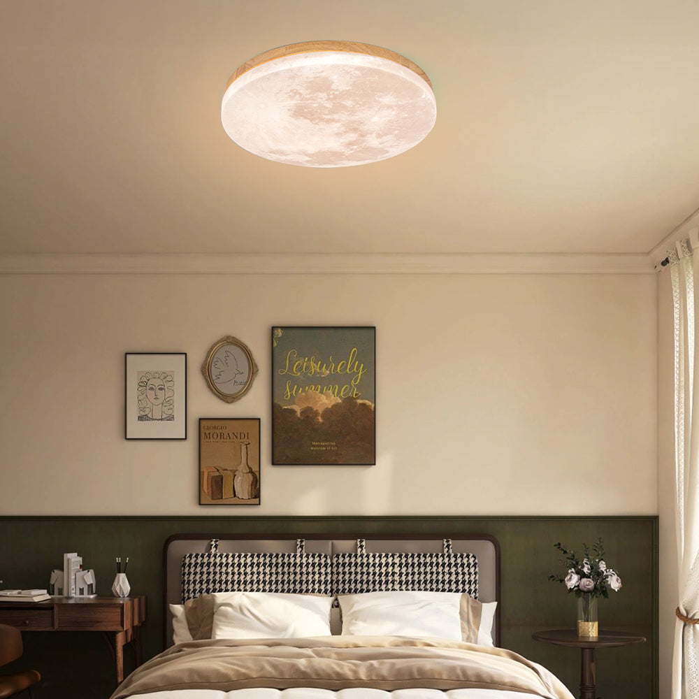 Lunaro – Minimalistische ronde plafondlamp – Hout & acryl LED design
