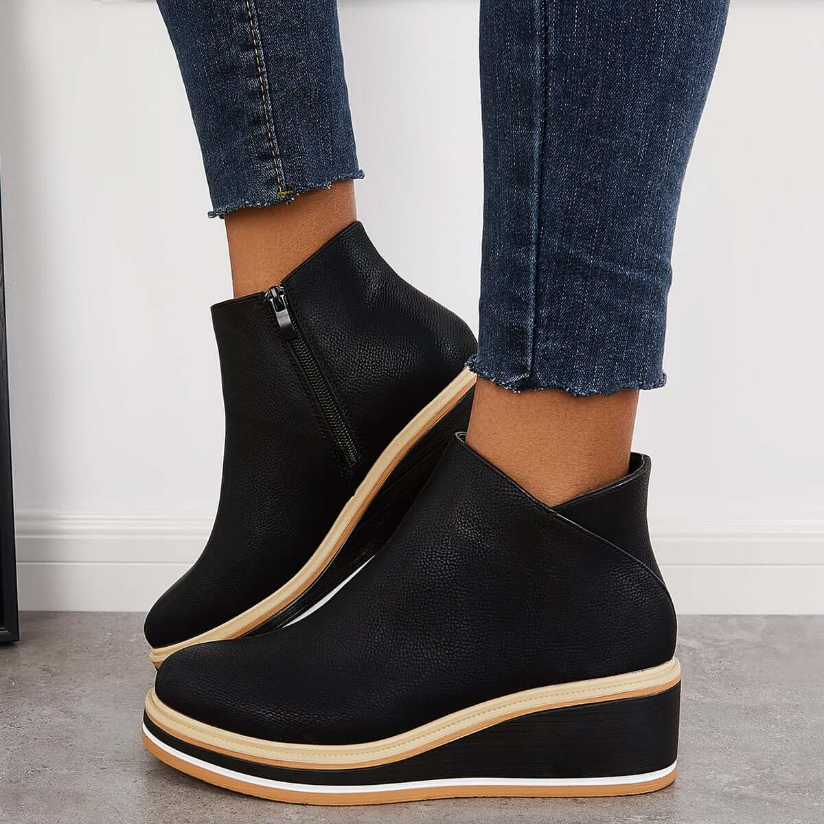 Zavella – Botines de mujer con plataforma y cremallera lateral