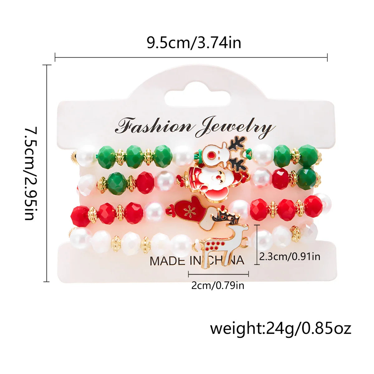 Set de 4 pulseras navideñas para mujeres con motivos de árbol de Navidad y Papá Noel